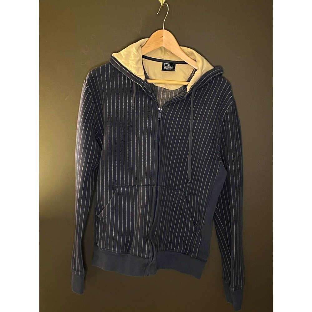 Vintage Y2K Foot Locker Mens L Pinstripe Full Zip Hoodie Navy Streetwear 2000s